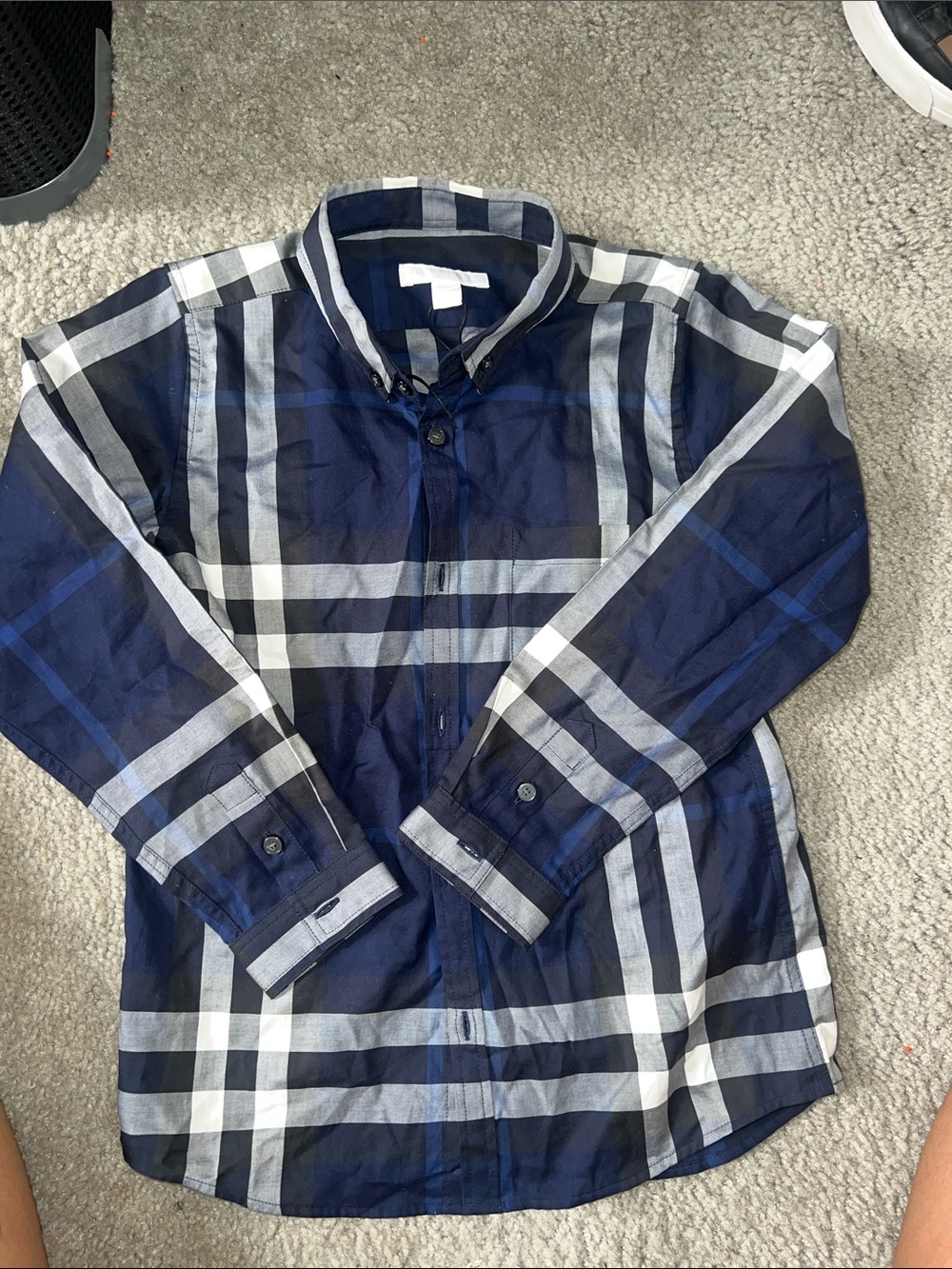 Burberry Navy White Plaid Lightweight Shirt Jacket
